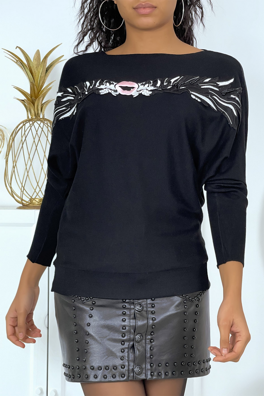 Pull noir à motif ailes d'anges - 2