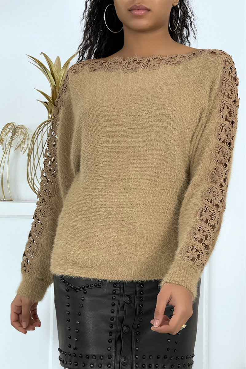 Camel boat neck sweater for women - 5