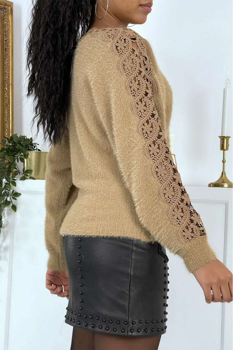 Camel boat neck sweater for women - 7