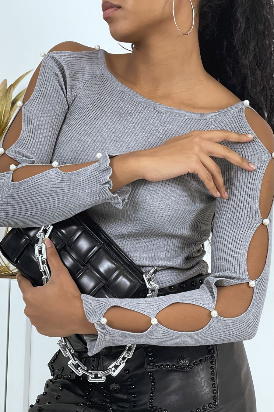 Pull gris à perles - 4