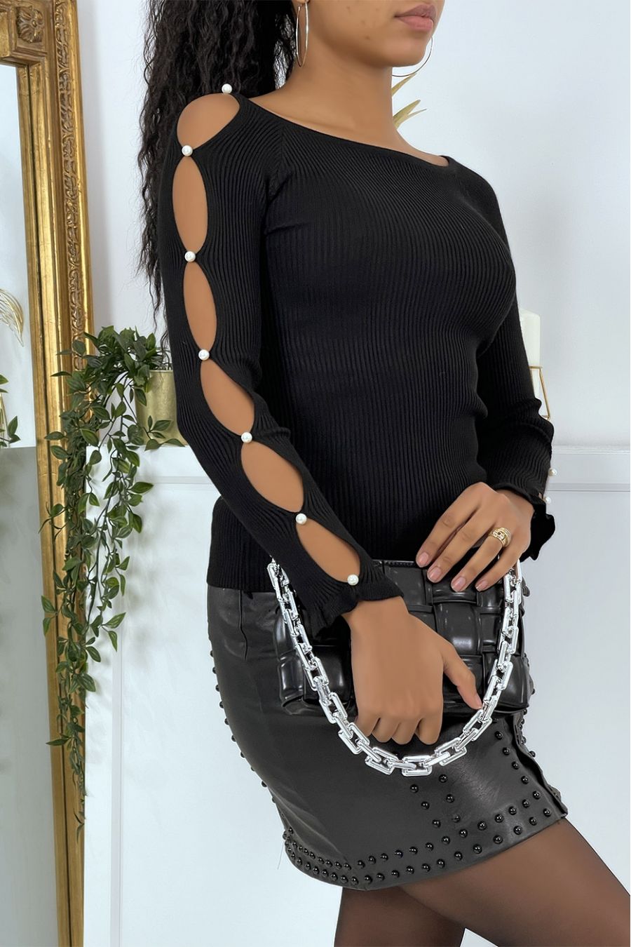 Pull noir col rond pas chère - 3