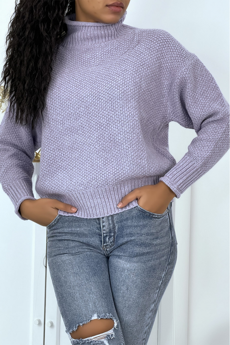Chunky lilac sweater with stand-up collar - 2
