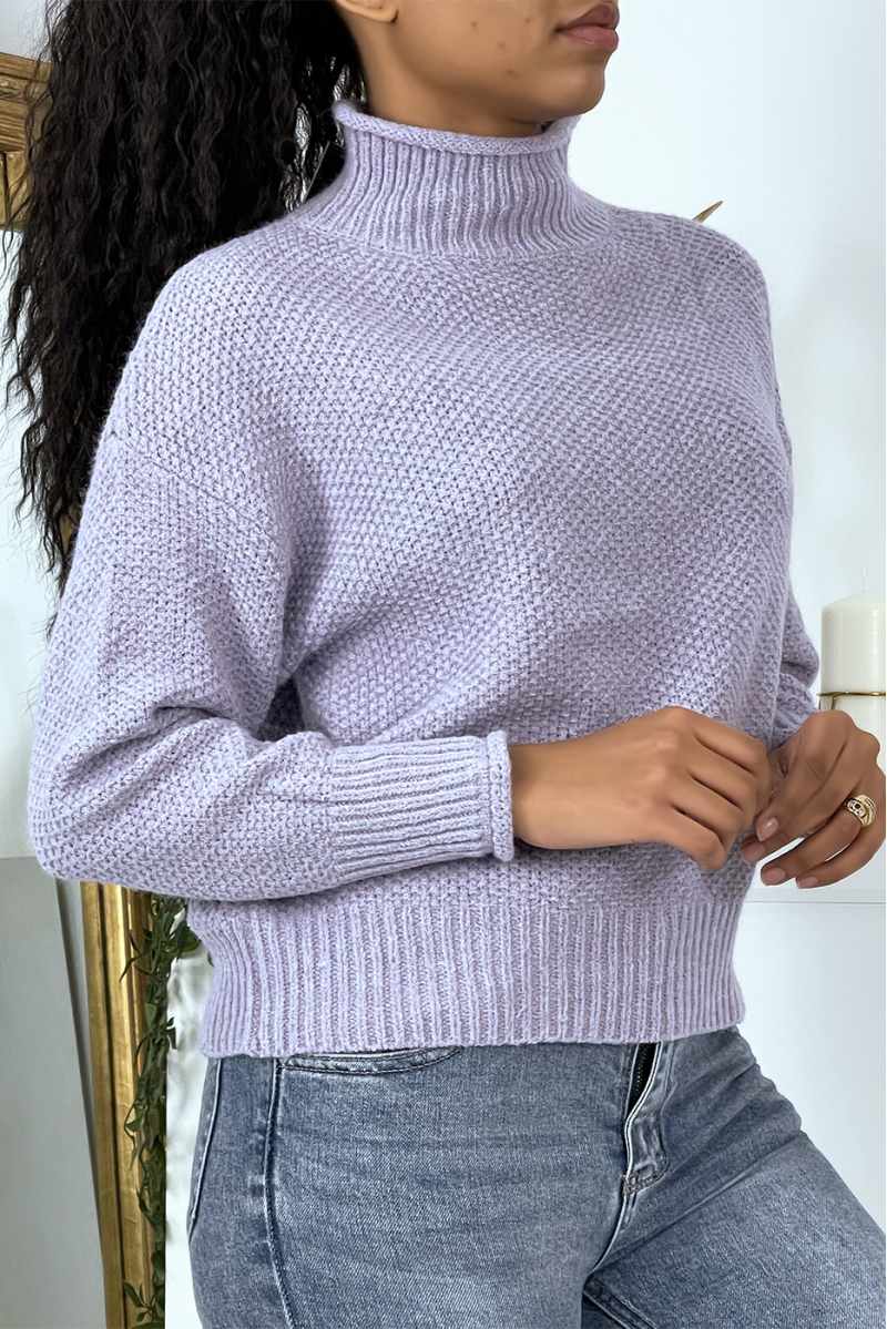 Chunky lilac sweater with stand-up collar - 3