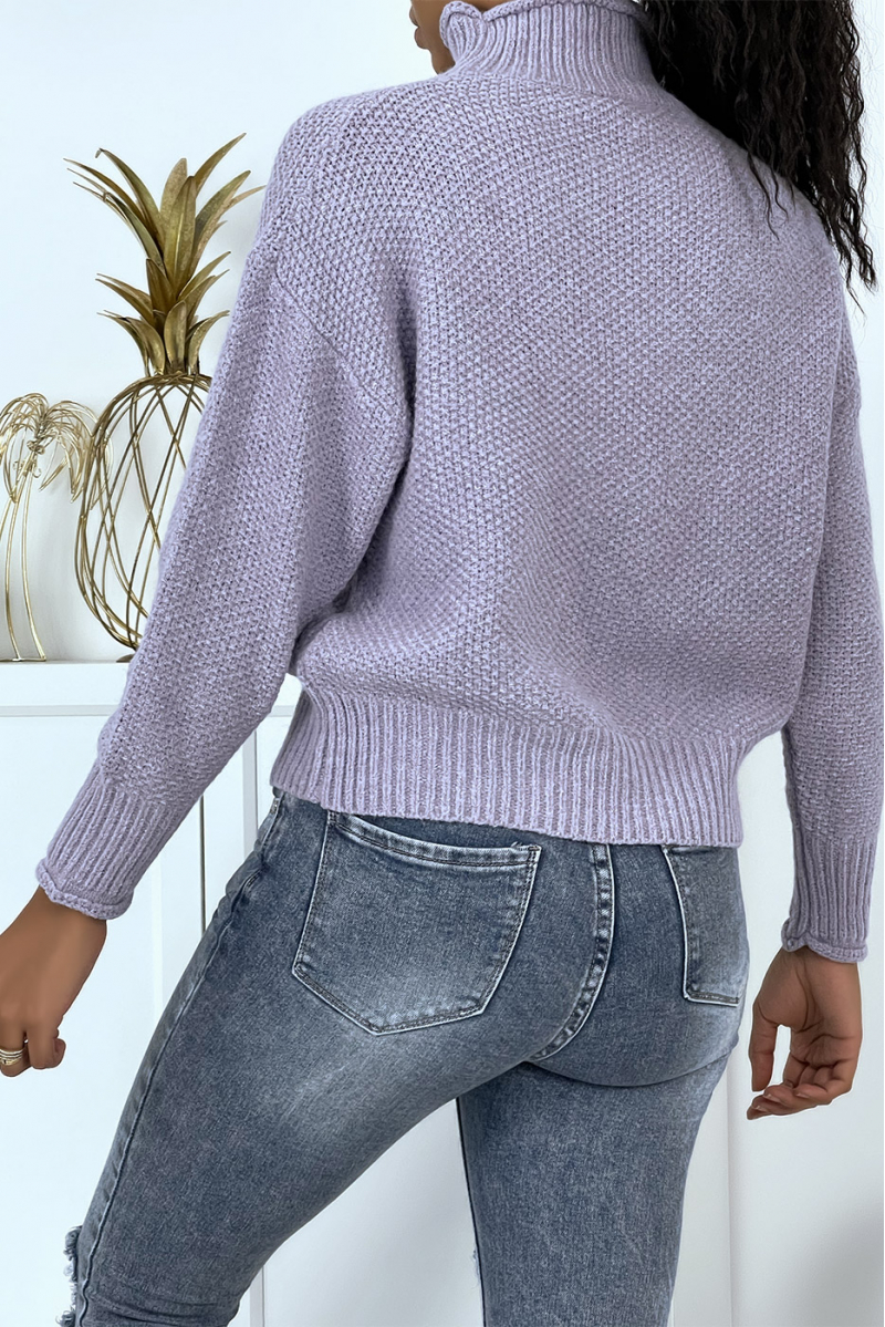 Chunky lilac sweater with stand-up collar - 4