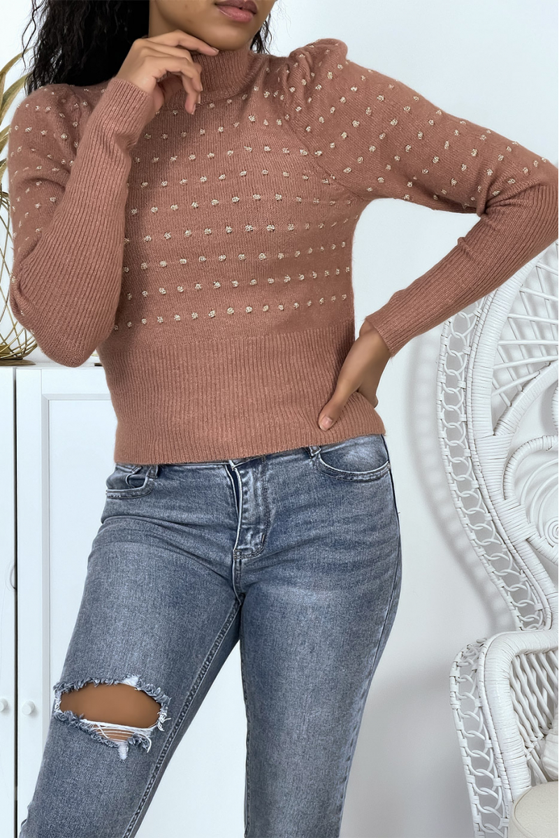 Pull cognac manches bouffantes à poids - 3