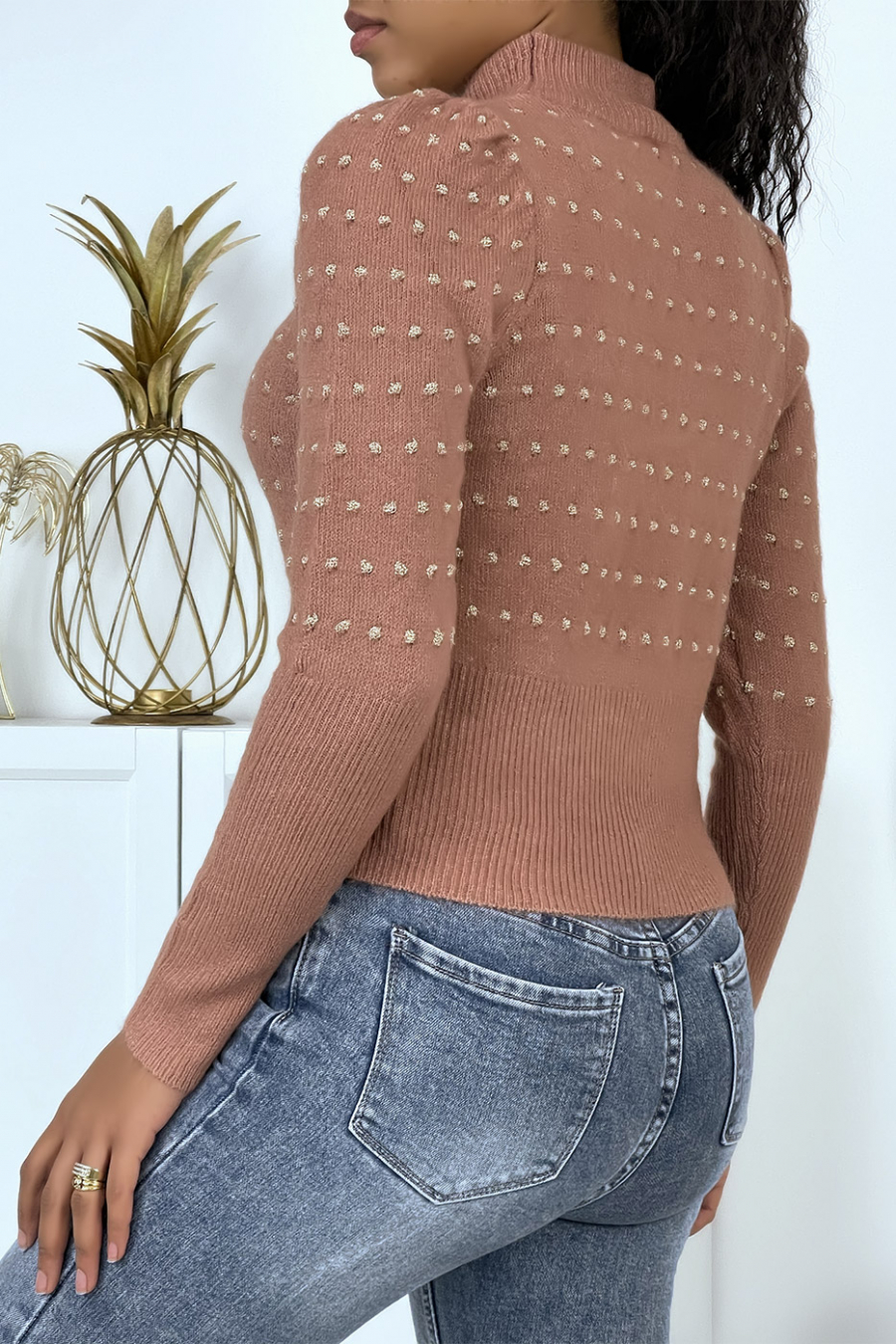 Pull cognac manches bouffantes à poids - 4