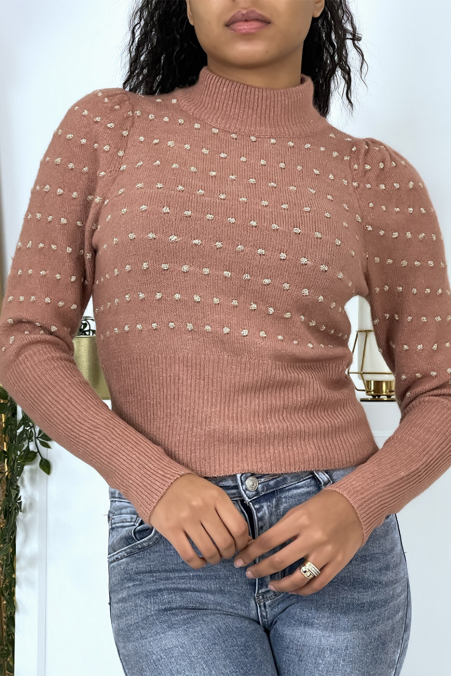 Pull cognac manches bouffantes à poids - 2
