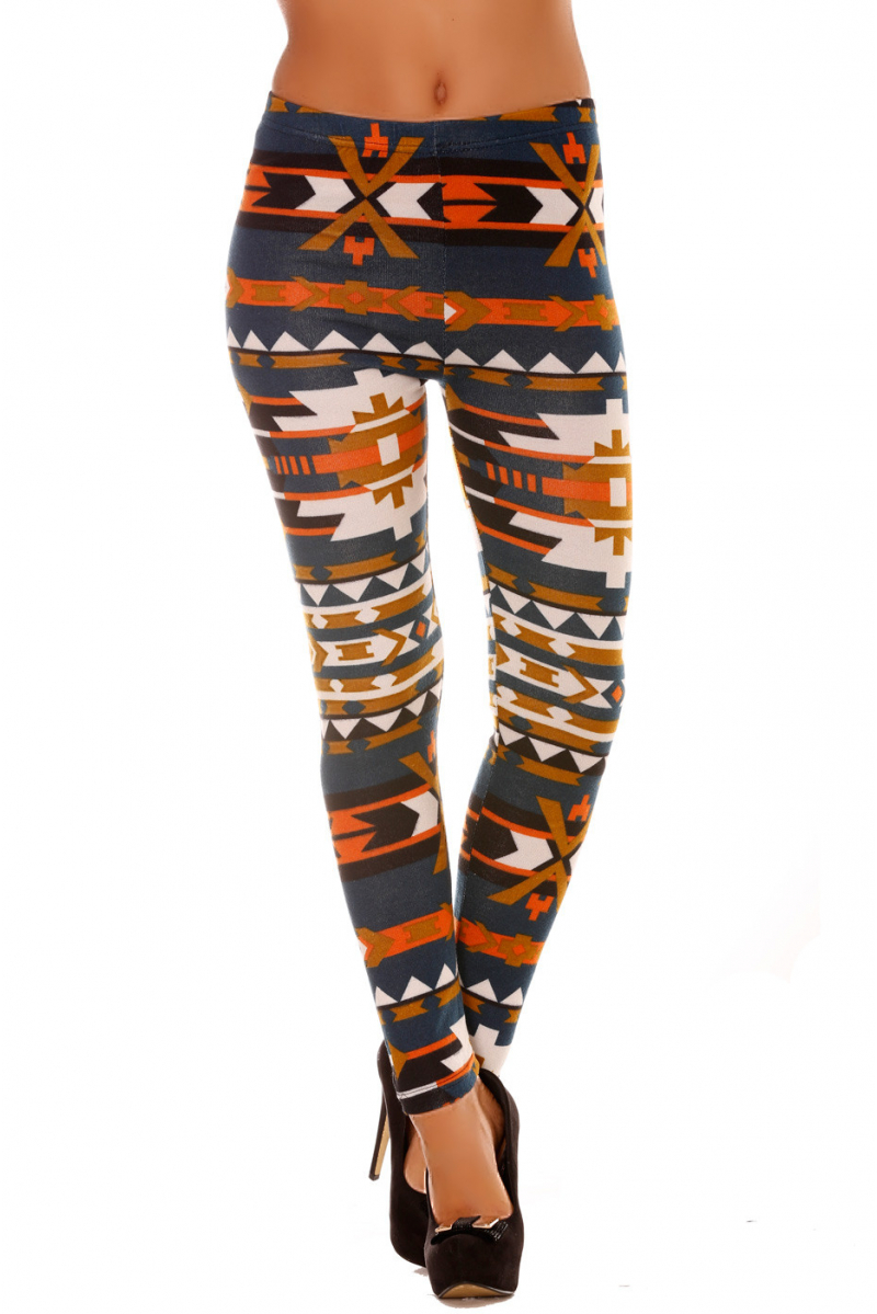 Colorful winter LeCKings in duck and orange fancy patterns. Leggings Fashion style. 113-1 - 1