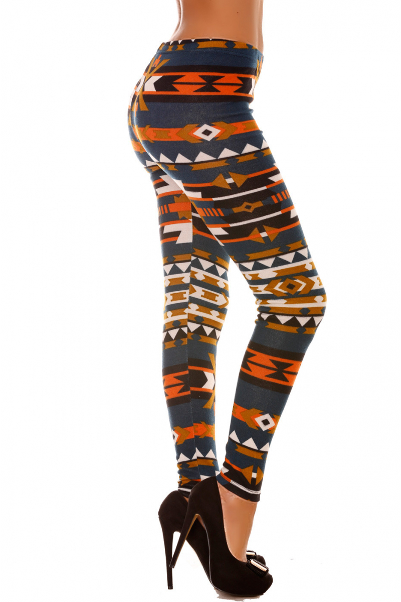 Colorful winter LeCKings in duck and orange fancy patterns. Leggings Fashion style. 113-1 - 3