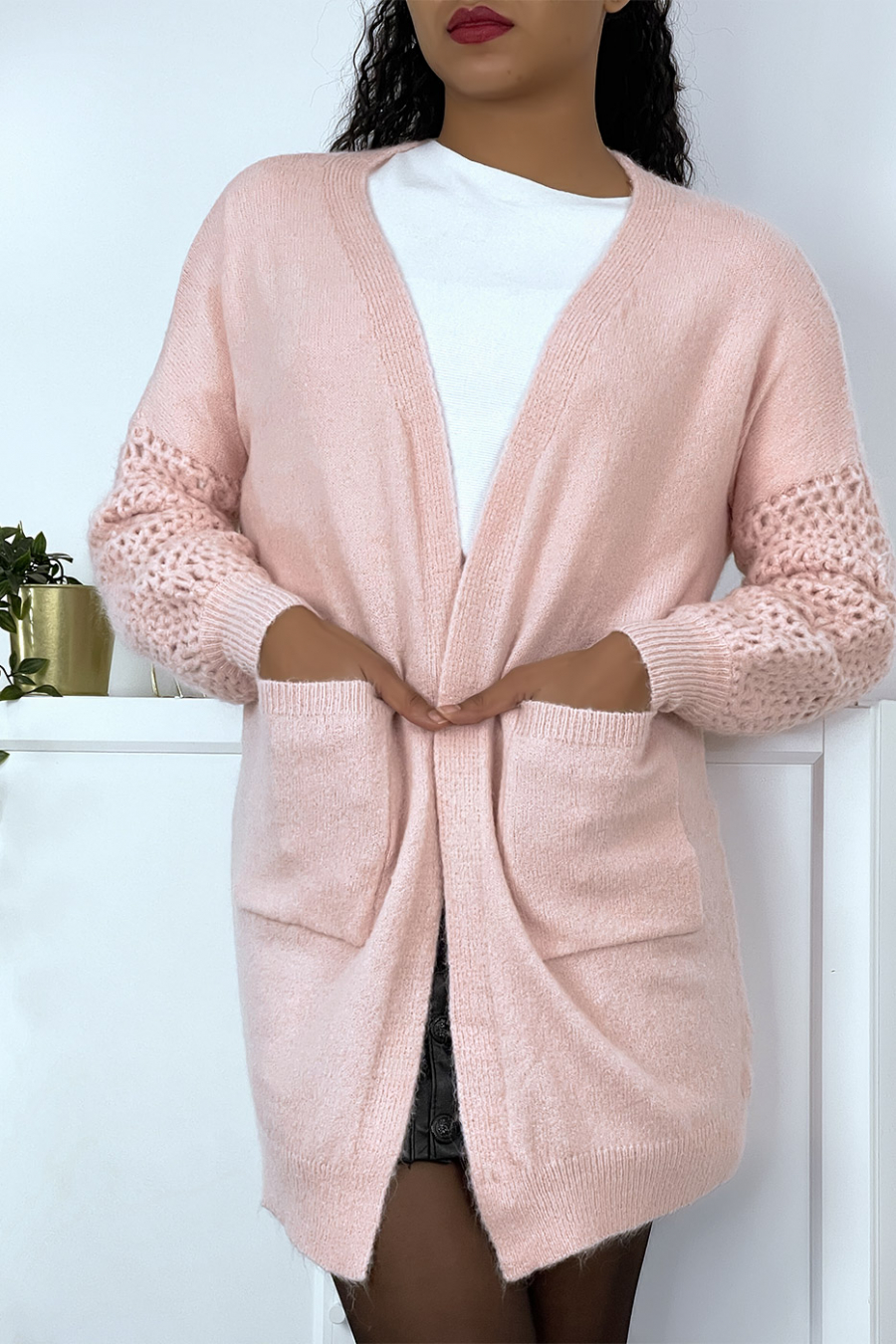 Cheap mid-length pink cardigan - 9