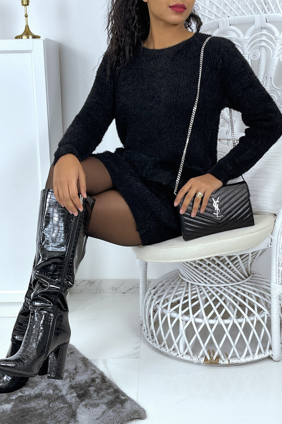 Robe pull droite noir à poches - 3