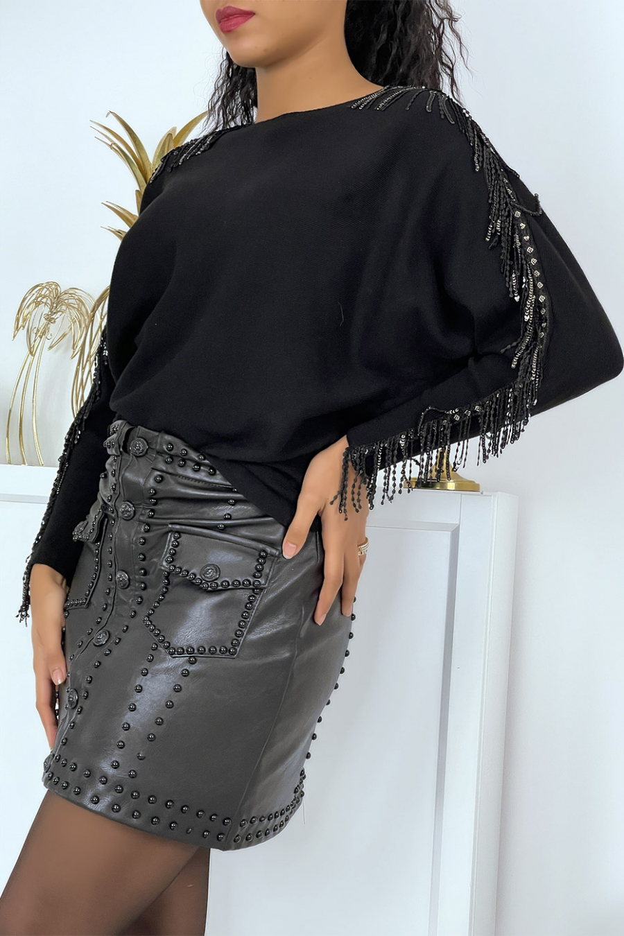 Black Dolman Sleeve Sweater - 1