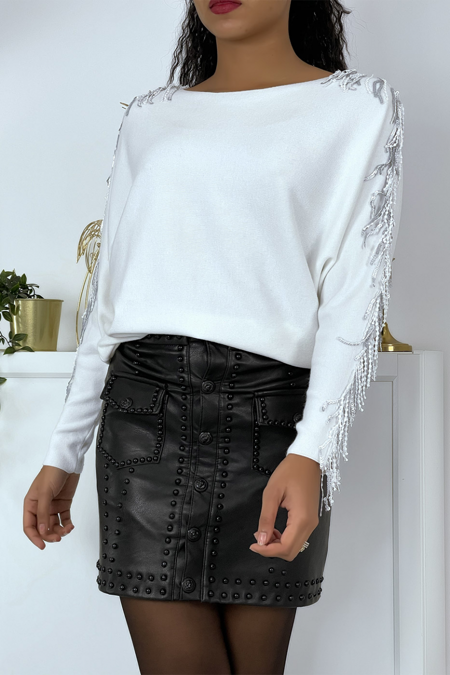White Dolman Sleeve Sweater - 3