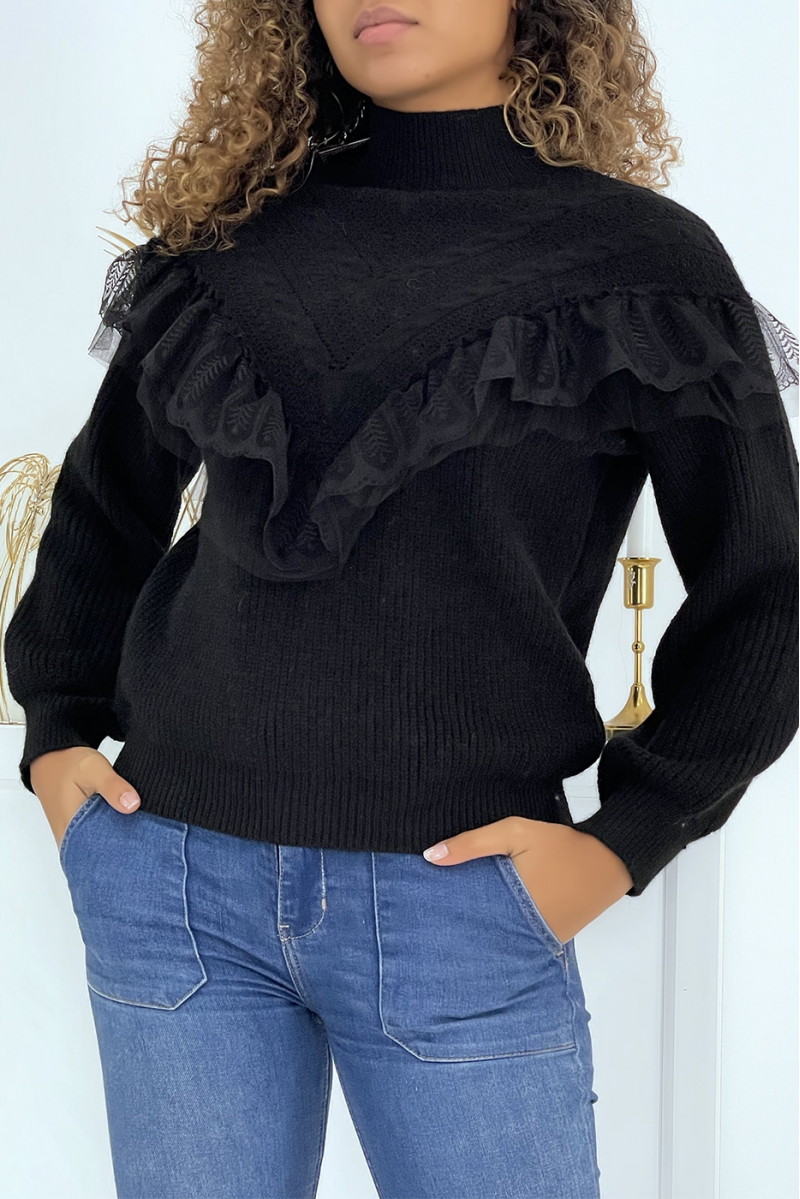 Women's black high-neck sweater