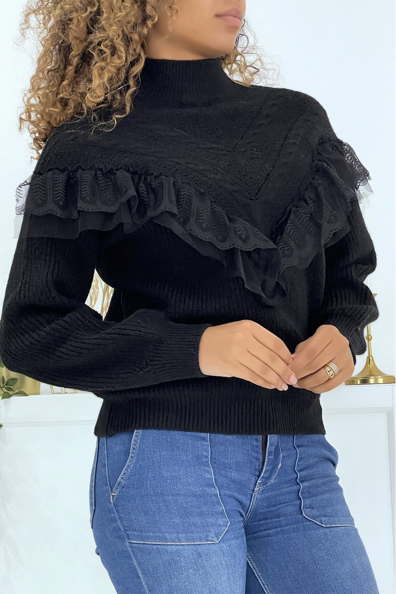 Women's black high-neck sweater