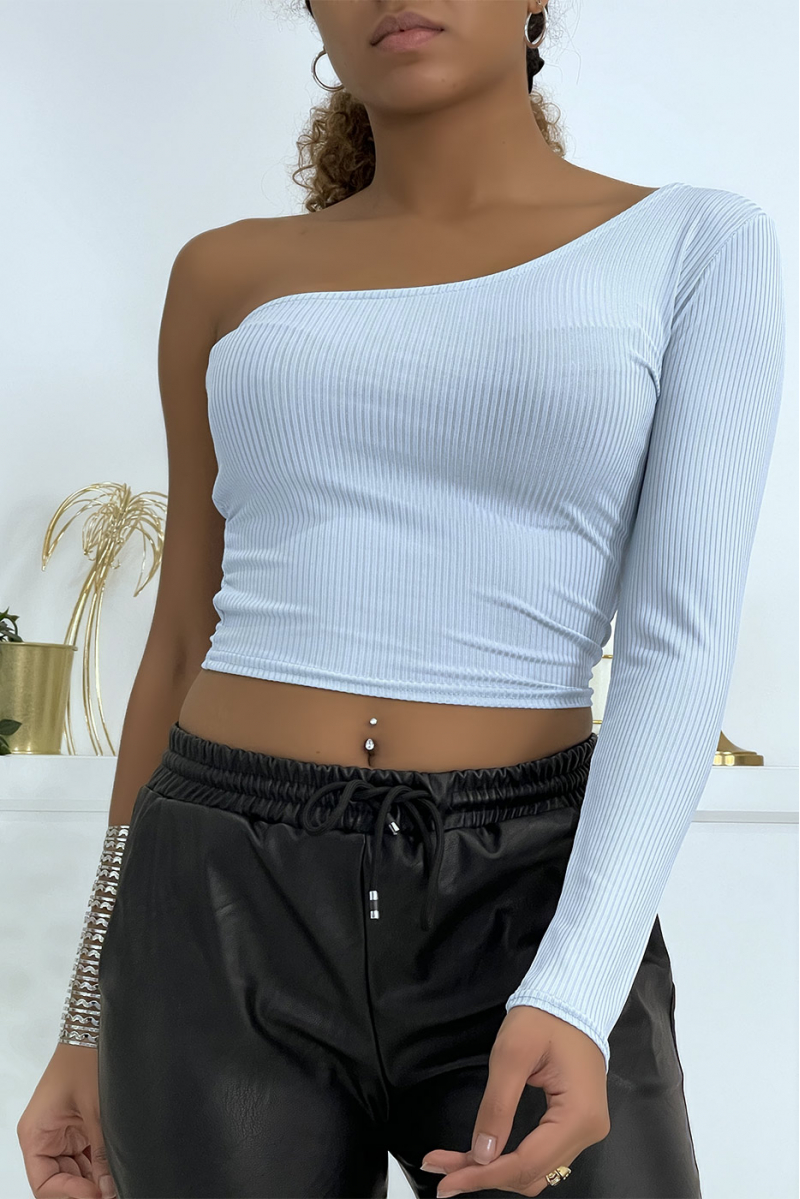 Turquoise One Sleeve Crop Top - 1
