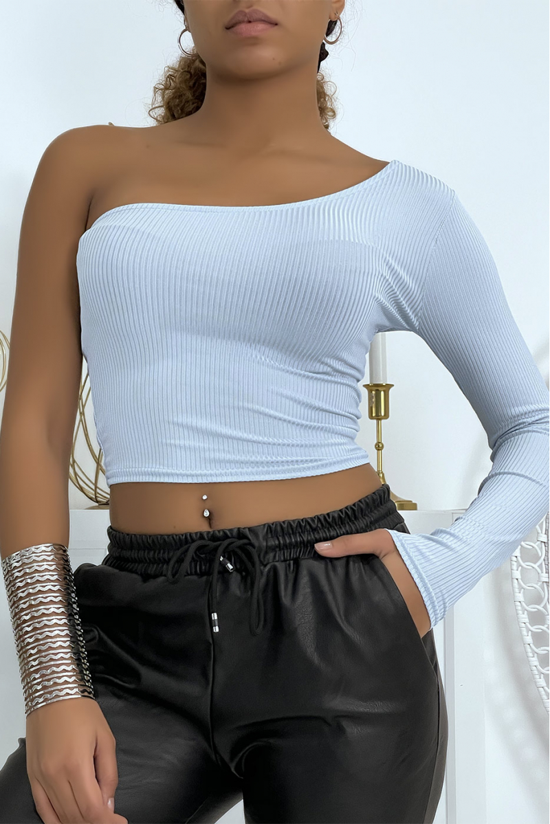 Turquoise One Sleeve Crop Top - 2