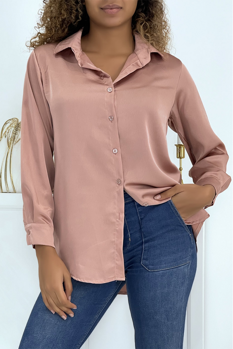 Pink satin shirt with fluid fit - 1