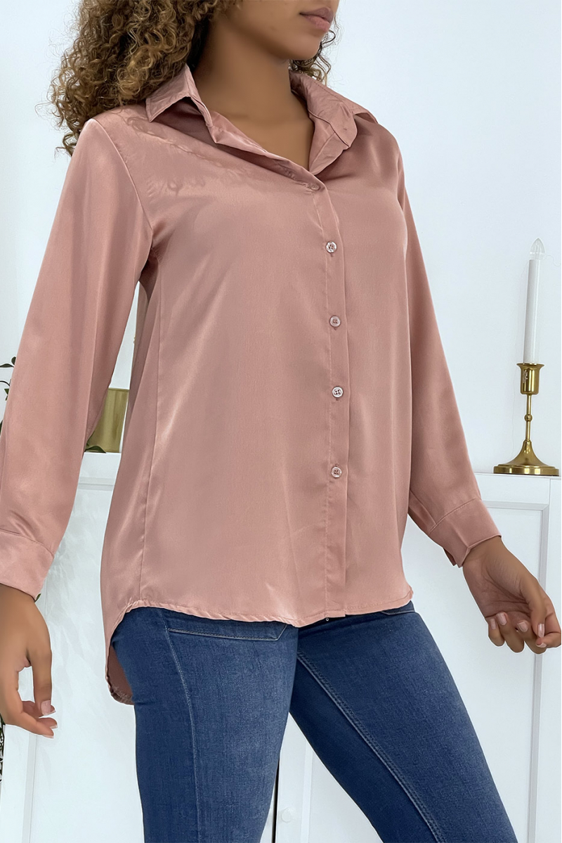Pink satin shirt with fluid fit - 2