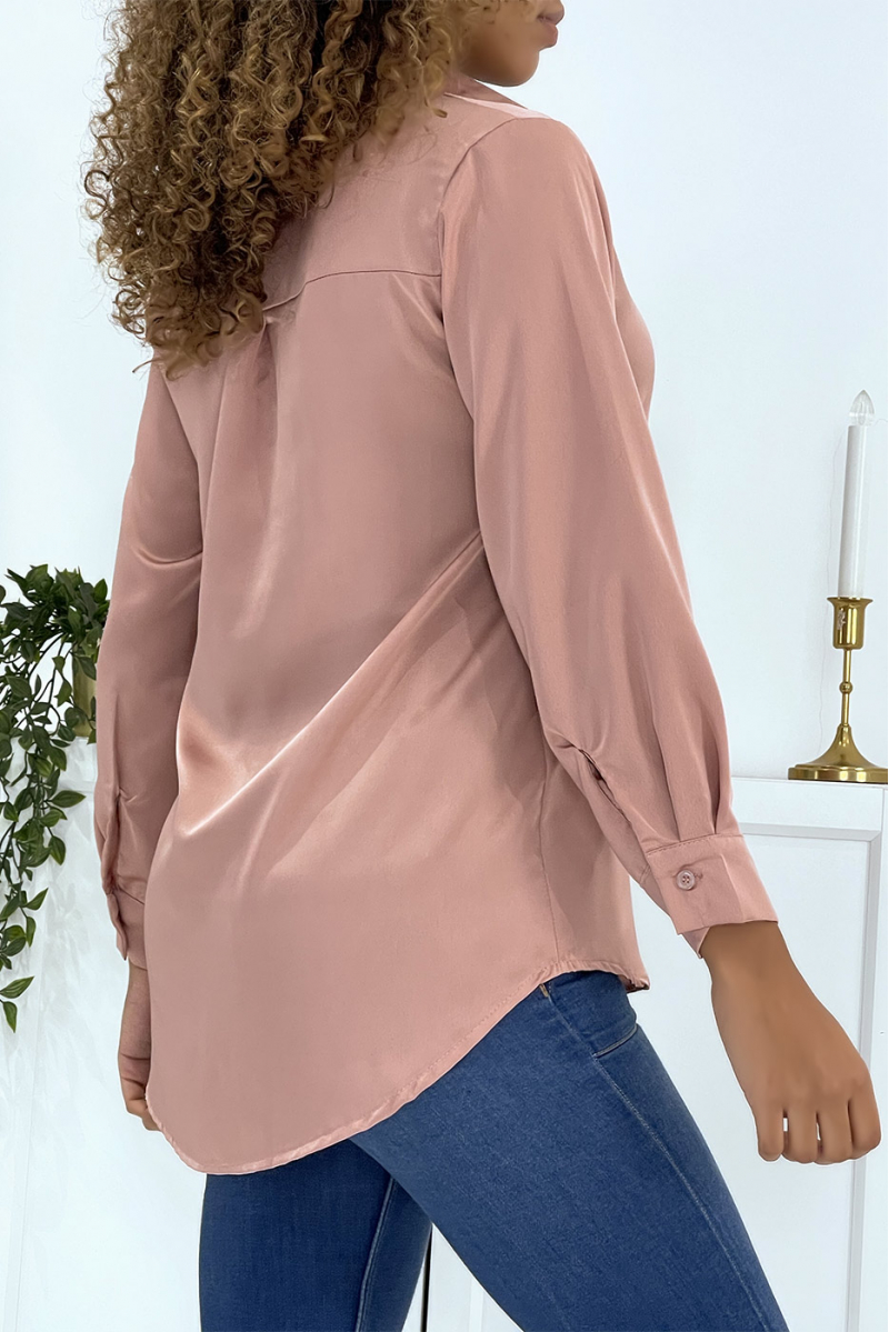 Pink satin shirt with fluid fit - 3