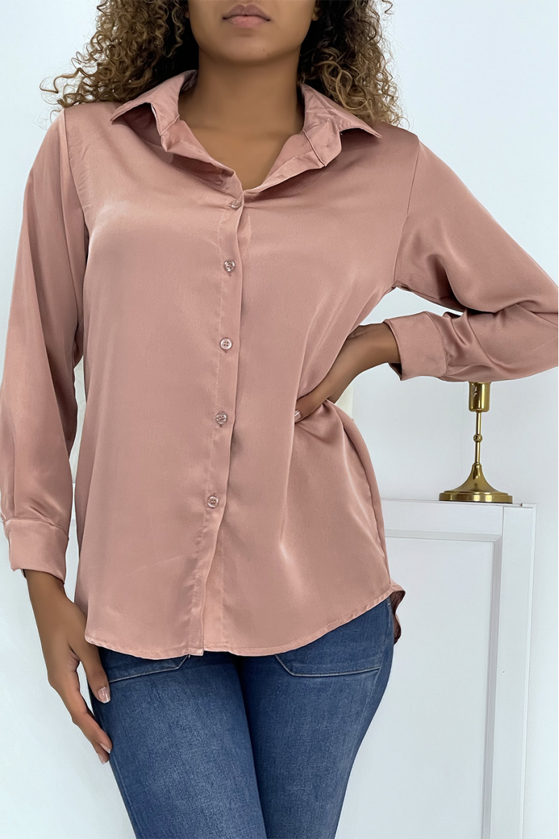 Pink satin shirt with fluid fit - 4