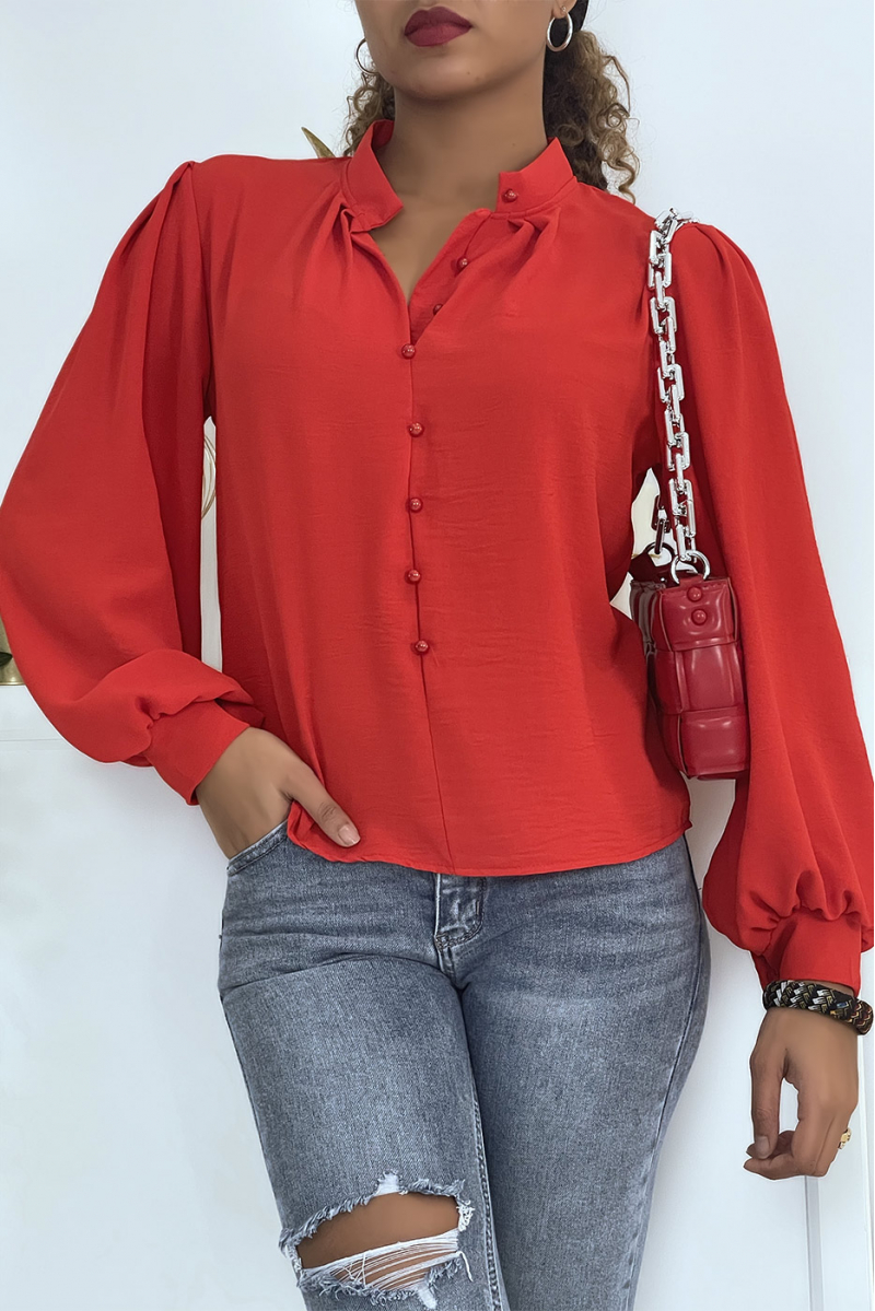 Buttoned red blouse with shirt effect - 1