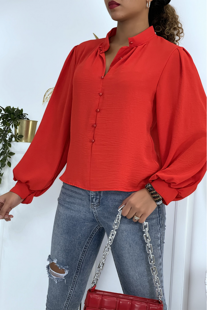 Buttoned red blouse with shirt effect - 2