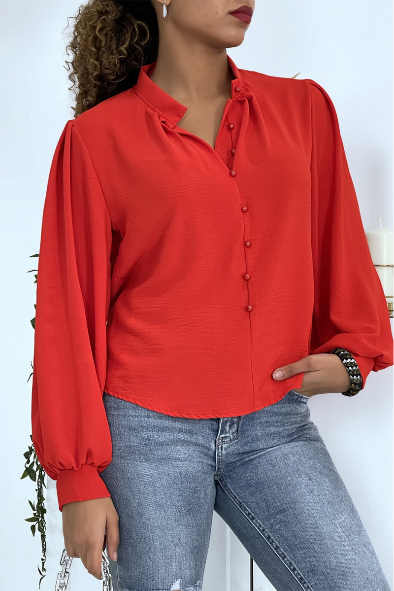 Buttoned red blouse with shirt effect - 3
