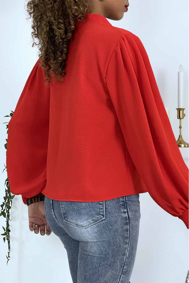 Buttoned red blouse with shirt effect - 4