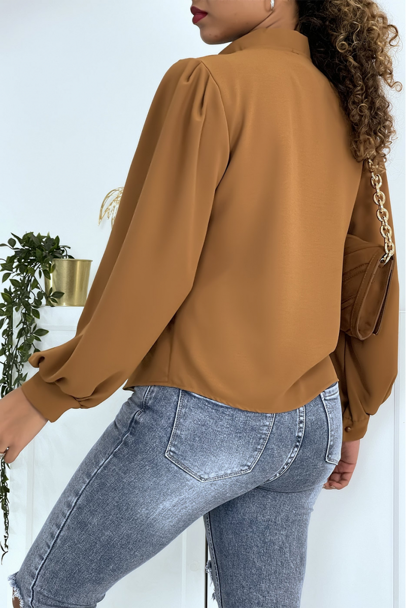 Buttoned camel blouse with shirt effect - 8