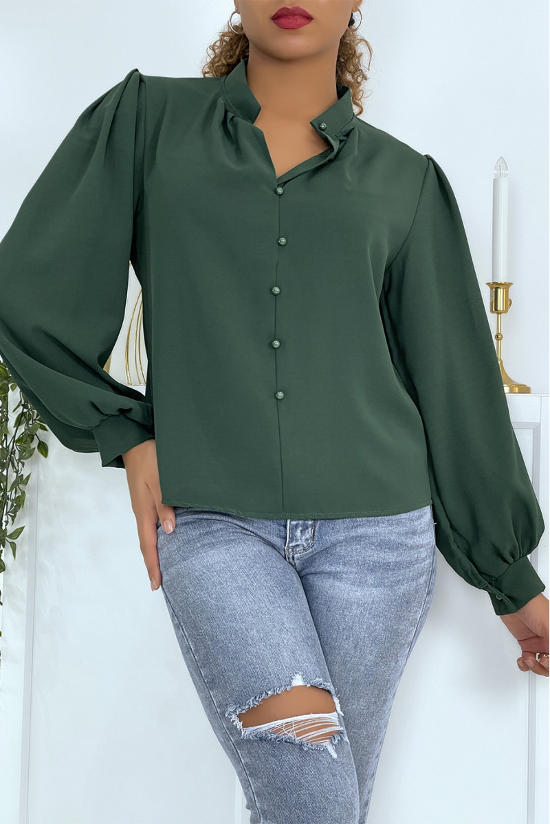 Buttoned green blouse with shirt effect - 9