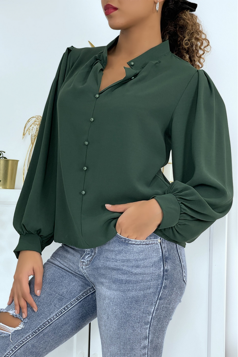 Buttoned green blouse with shirt effect - 10