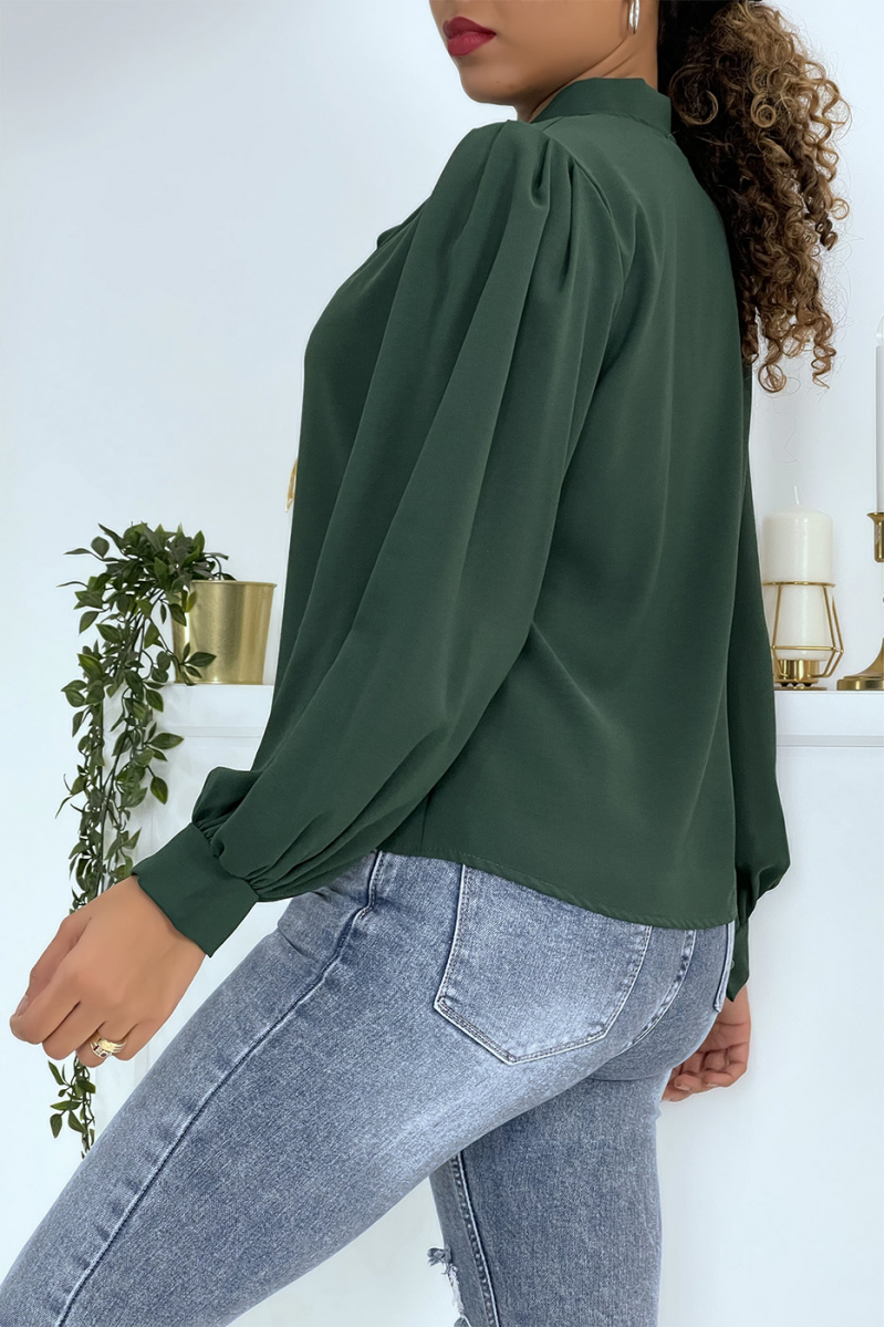 Buttoned green blouse with shirt effect - 11