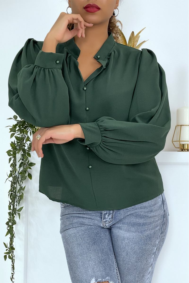 Buttoned green blouse with shirt effect - 12