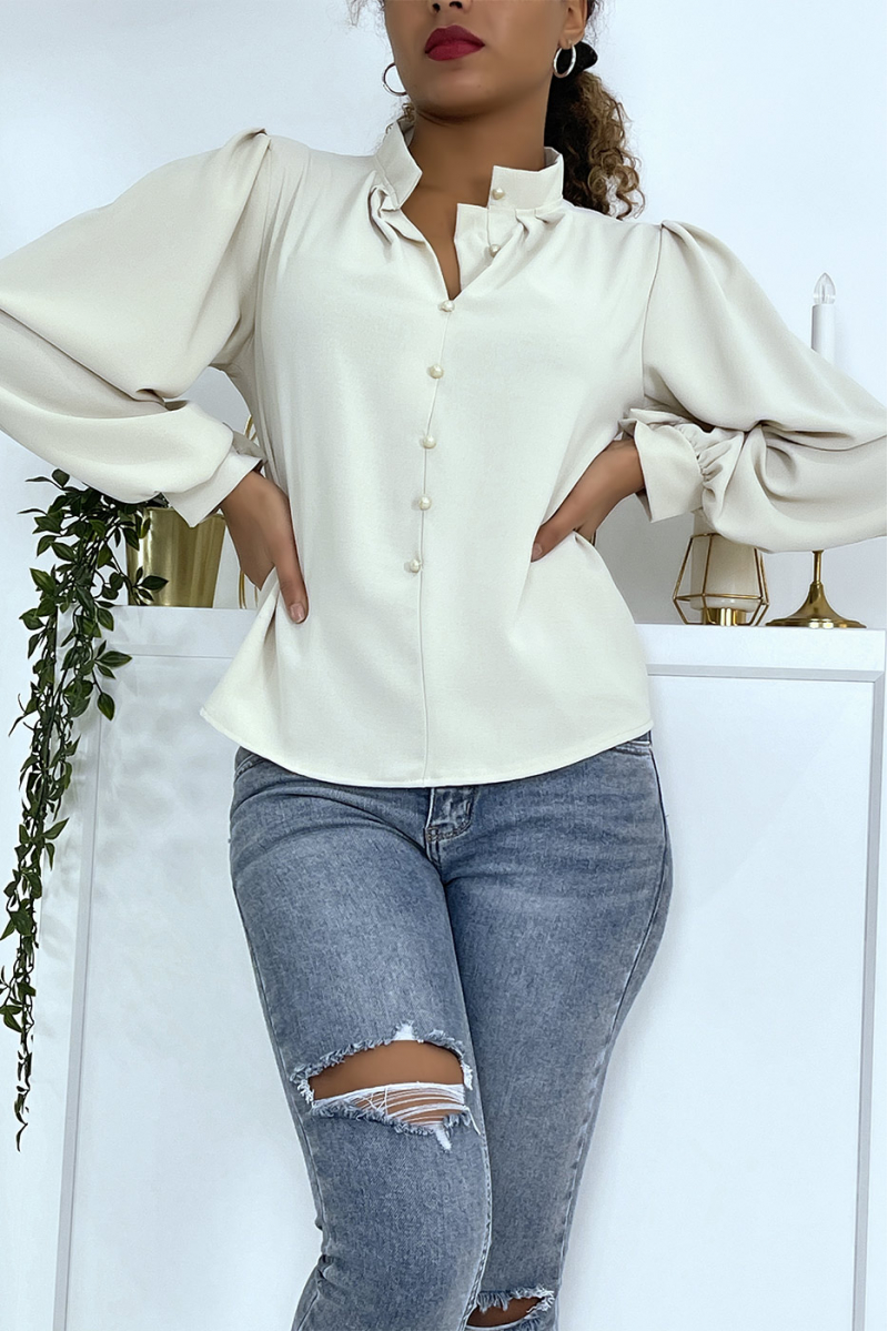 Buttoned beige blouse with shirt effect - 13