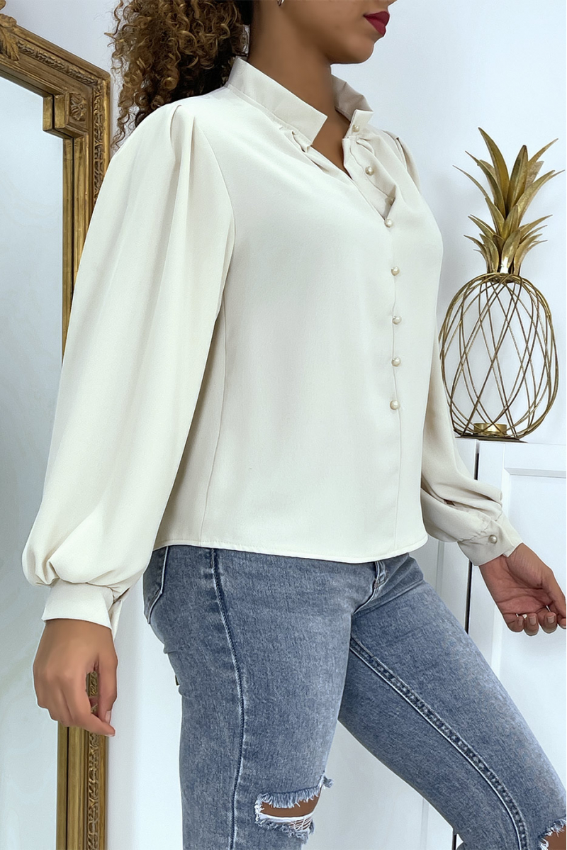 Beige blouse met knopen en overhemdeffect - 15