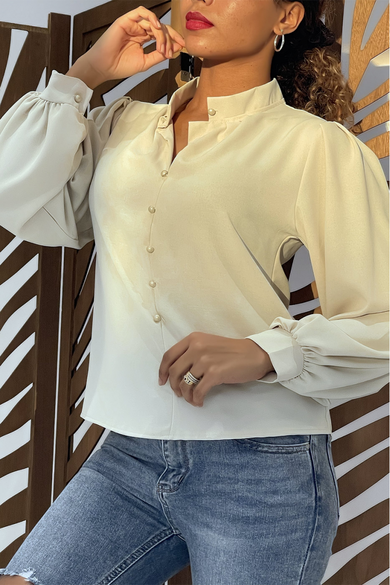 Buttoned beige blouse with shirt effect - 17