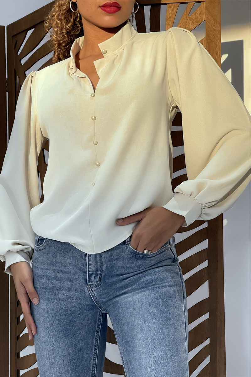 Buttoned beige blouse with shirt effect - 18