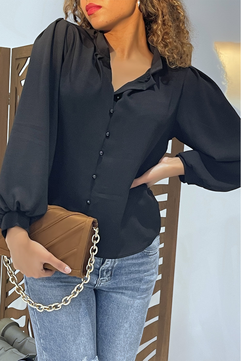 Zwarte blouse met knopen en overhemdeffect - 24