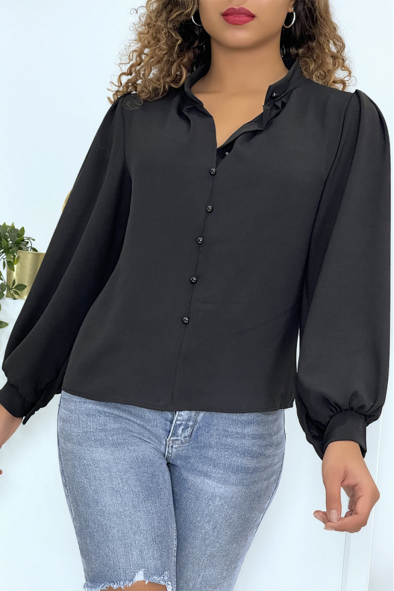 Zwarte blouse met knopen en overhemdeffect - 25