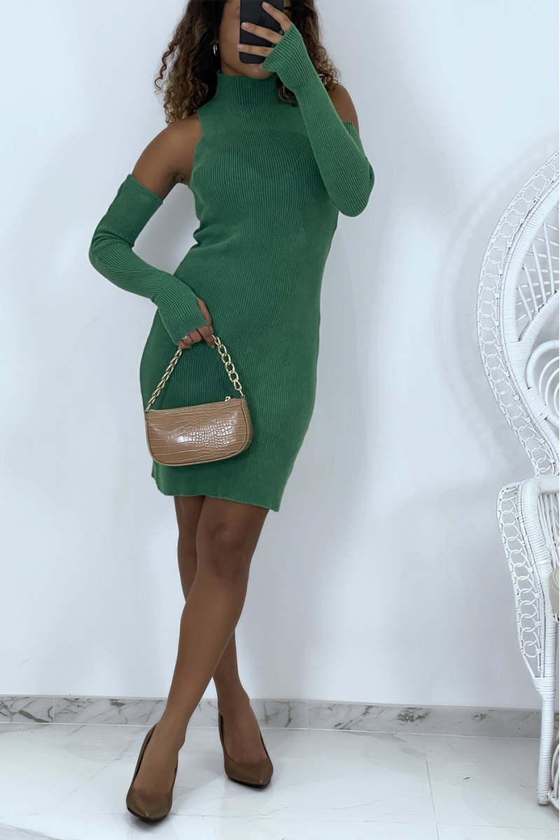 Green jumper dress with separate sleeves - 4