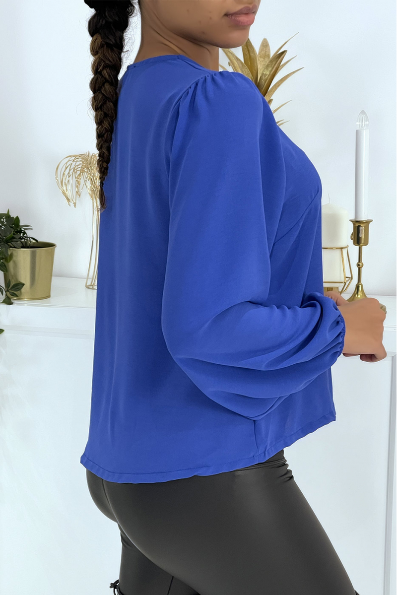 Royale blouse met V-hals en pofmouwen - 5
