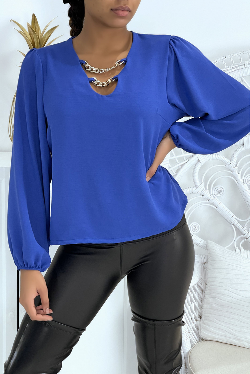 Royale blouse met V-hals en pofmouwen - 6