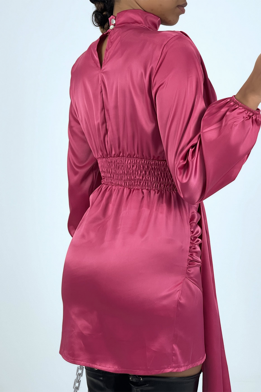 Fuchsia satin dress with flounce - 15