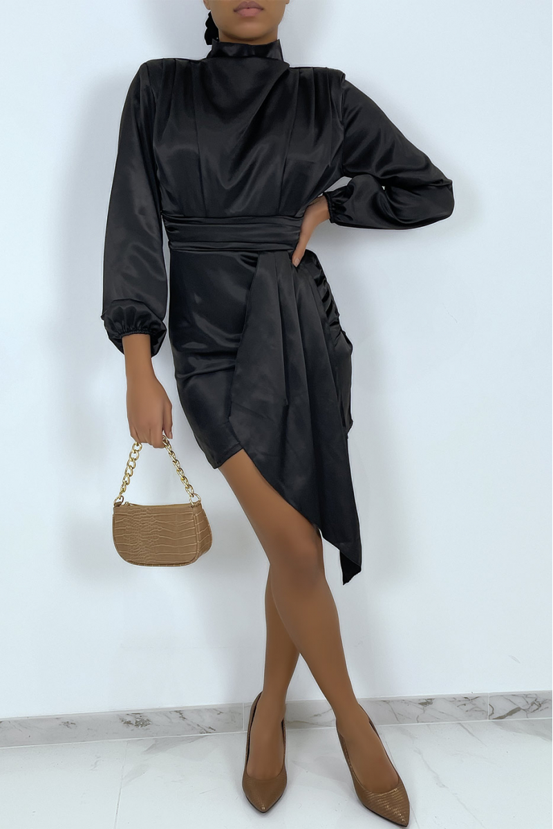 Black satin dress with flounce - 17