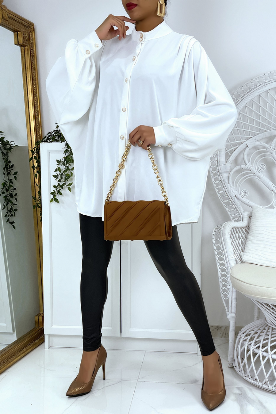 Chemise blanche over size avec plis aux épaules - 1