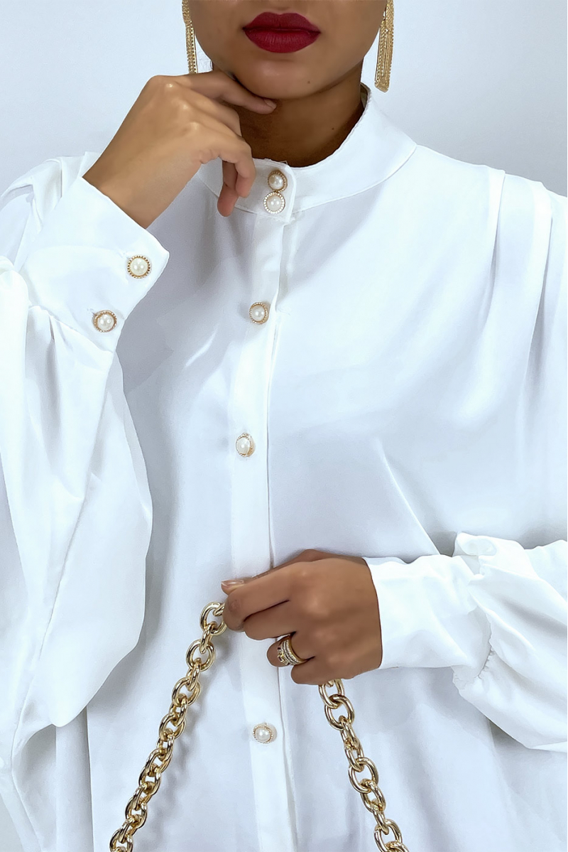 Chemise blanche over size avec plis aux épaules - 5
