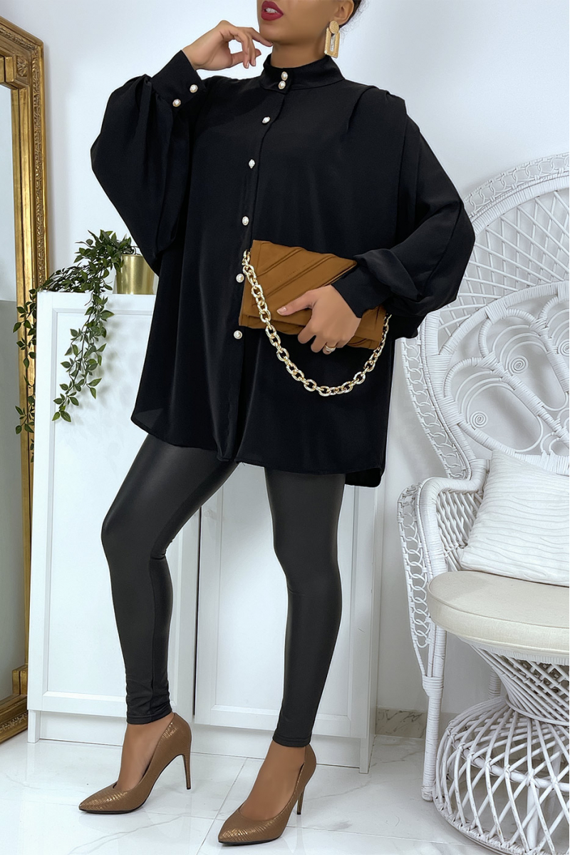 Chemise noire over size avec plis aux épaules - 10