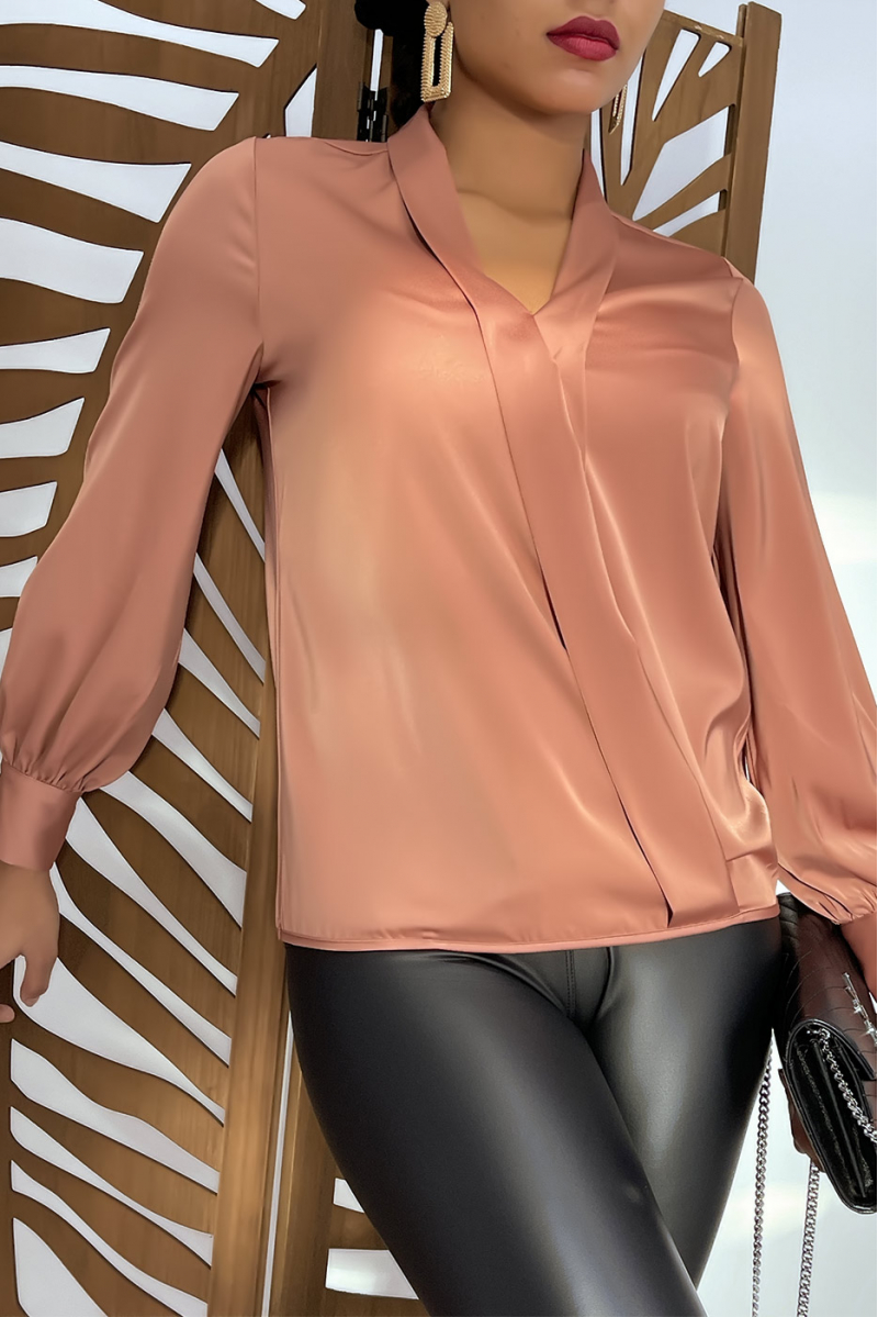 Women's pink satin crossover blouse - 8
