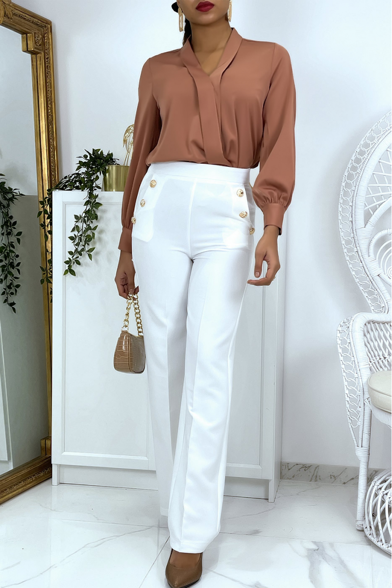White buttoned palazzo pants with pockets - 1